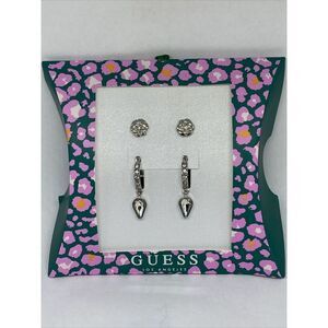 Guess A12067-21 Silver-Tone 2-Pc. Set Crystal Flower Earrings MSRP $25 G10